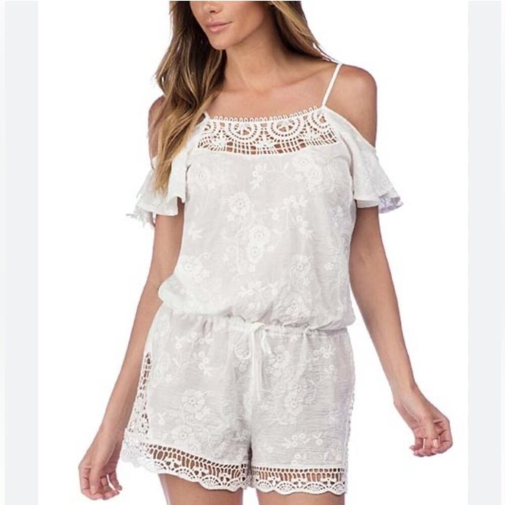 La Blanca zen garden white lace romper beach cover up sz XS vacation classic